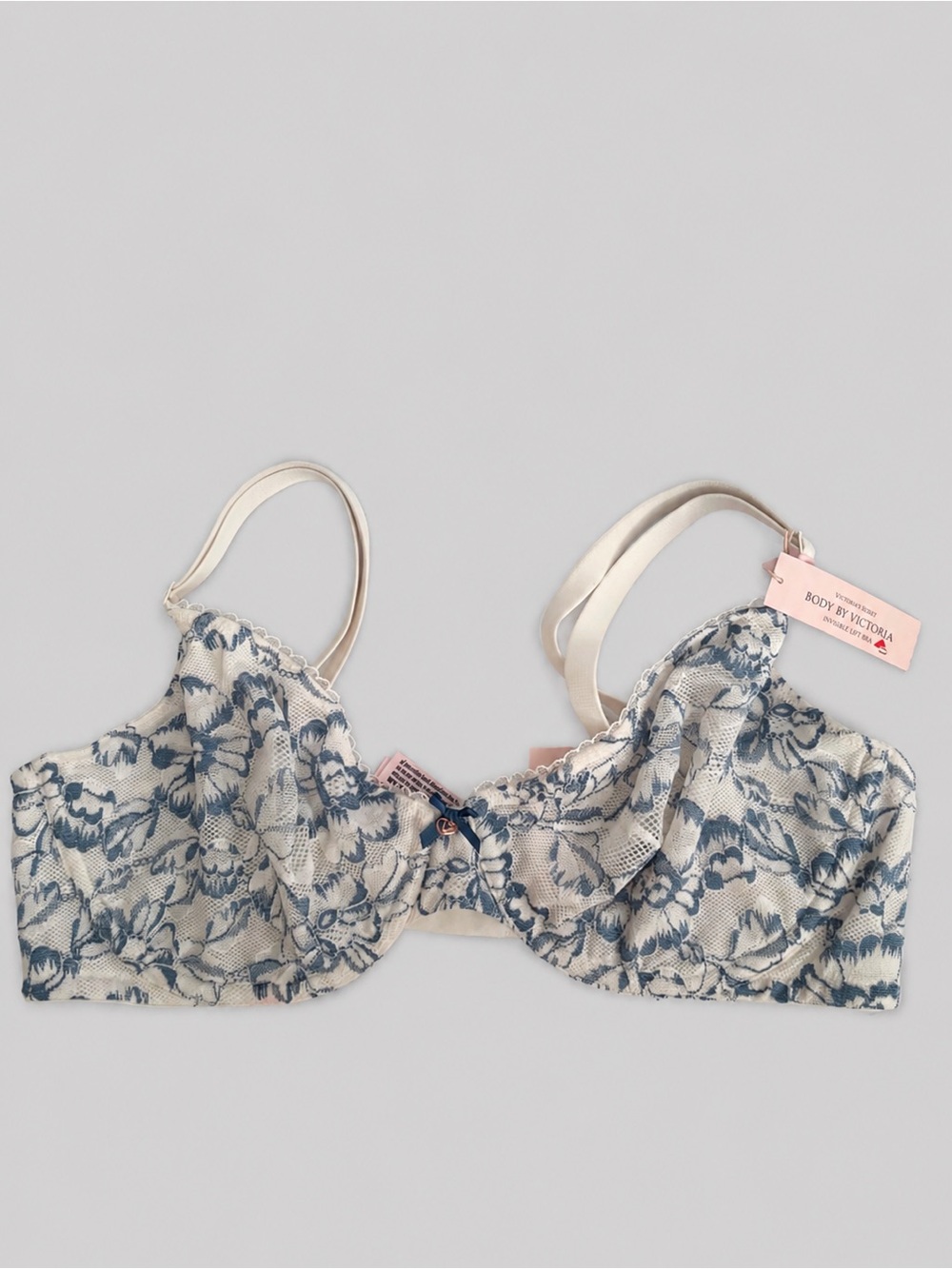 Victoria’s Secret Body by Victoria White & Blue Floral Unlined Underwire Bra 36D
